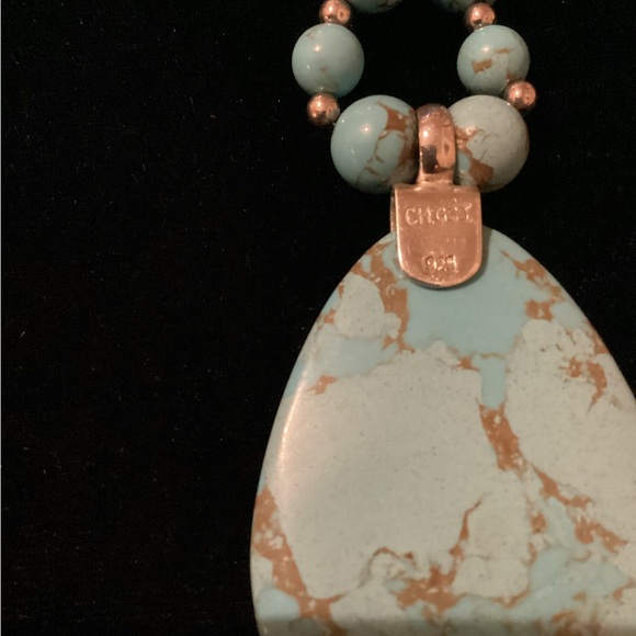 Vintage stamped CH GSJ 925 sterling & Turquoise Necklace 20” inch - Picture 4 of 4